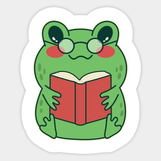 Kawaii Frog Reading a Book Cute Toad Lover Sticker